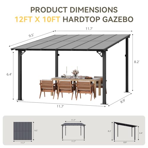 Aoxun 12’x10’ Gazebo for Patio, Gazebo Pergola with Sloped Roof, Black - Image 5