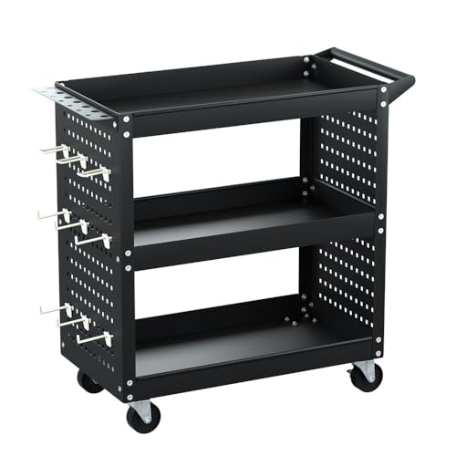 Giantz 3-Tier Large Tool Chest Trolley, Durable Toolbox Tools Storage Box Cabinet Cart Garage Storage Organiser Boxes for Workshop Garage, 150kg Capacity Heavy Duty with 4 Wheels Black