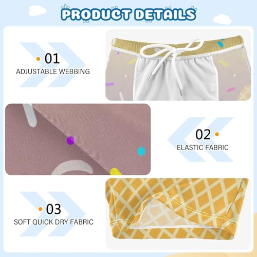 Boys Swim Trunks Quick Dry Kids Bathing Suit Ice Cream Light Brown Toddler Swim Shorts Boardshorts Swimwear 3t3