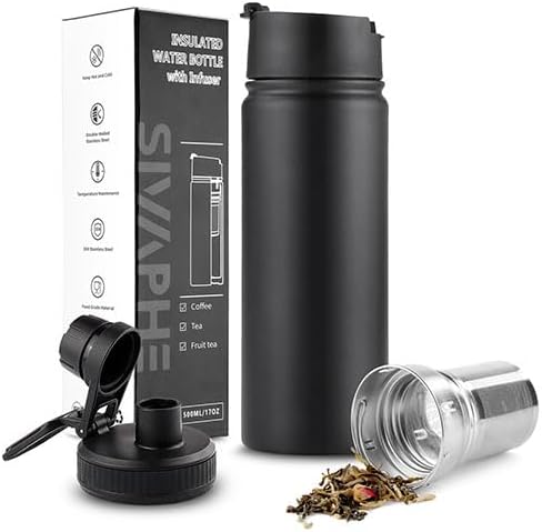 Tea Infuser Bottle With Removable Loose Leaf Tea Strainer Cup 18/8 Stainless Steel Portable Insulated Travel Tea Tumbler Black