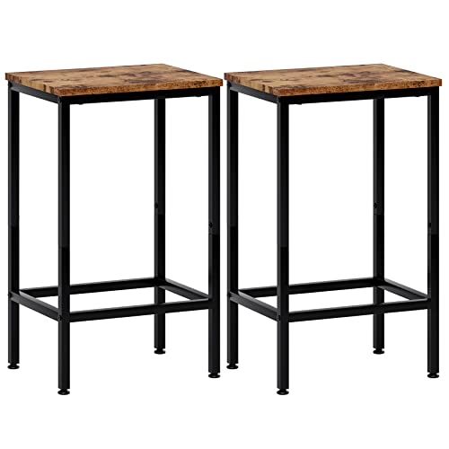 Masupu Bar Stools Set Of 2,Kitchen Breakfast Bar Chairs With Footrest,25.8" Barstools,Rectangular Industrial Counter Stools,Adjustable Feet, For Dining Room, Kitchen, Easy Assembly, Rustic Brown #TOP23