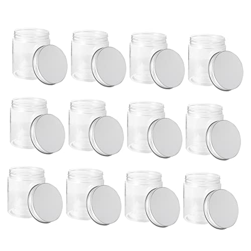 EXHUMKY 12 piezas Botes Plásticos Transparentes con Tapa de Aluminio Tarros Almacenamiento para Té y Snacks Envases Resistentes y Herméticos para Cocina
