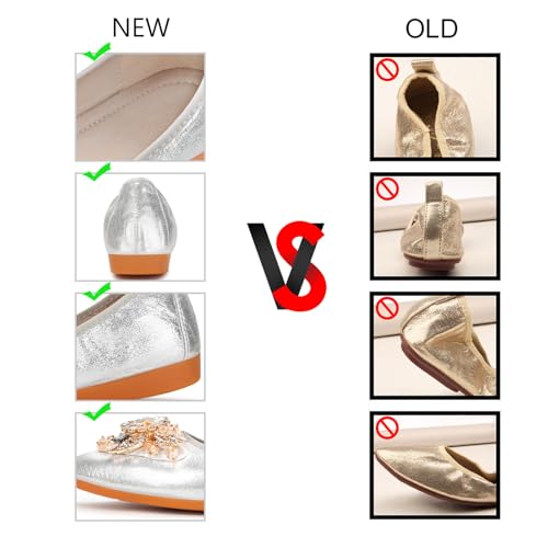 Image of KUNWFNIX Women Ballet Flats Rhinestone Wedding Ballerina Shoes Foldable Sparkly Comfort Slip on Flat Shoes