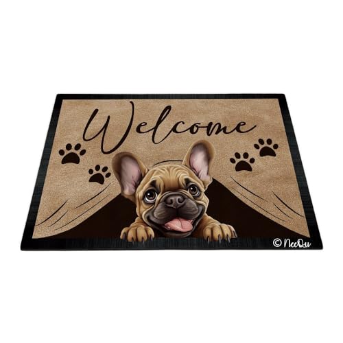 Willkommen Pfote Französische Bulldogge Hund 40X60Cm Haustür Fußmatten Komfortabel Eingangstürmatte Wasserabsorbierend Willkommen Fußmatte Sauberlaufmatte Für Haustür Außen Eingang