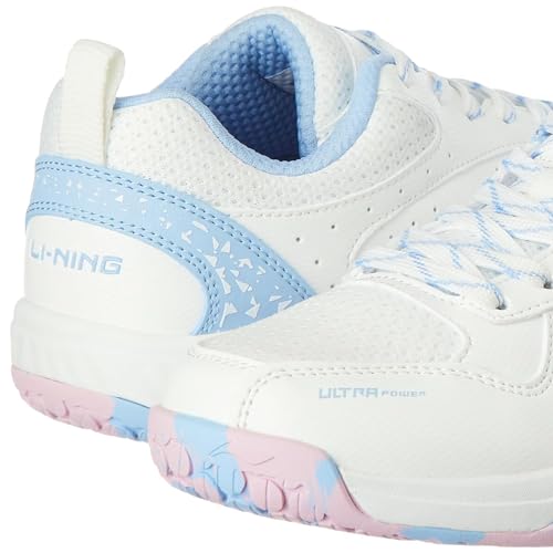 Image of Li-Ning Ultra Power Non-Marking Unisex-Adult Badminton Shoe|Indoor Sports|Stability Heel, Prototypical Sole, Lightweight Shoe (White /Lt Blue,UK 1)