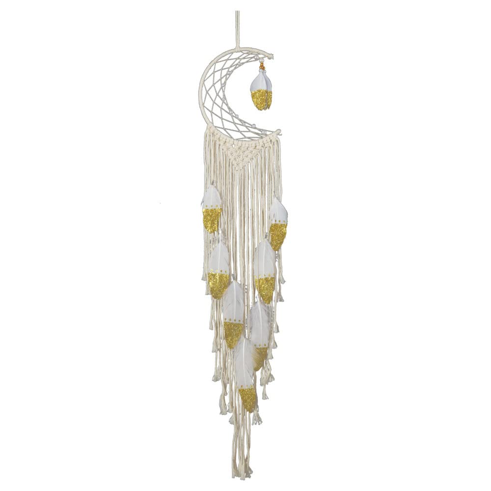 Tapiz bohemio de luna para decorar el dormitorio con plumas y borlas