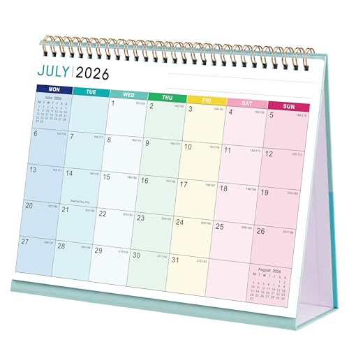 Desk Calendar 2026-2027 - Calendar 2026-2027 Runs from July. 2026 to Dec. 2027 18 Month Desktop Calendar Starts on Monday 25.3 x 20.5 x 7.8 cm Rainbow plaid