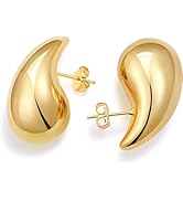 VIEN Chunky Gold Hoop Earrings Tear Drop Statement Trendy Big Thick Lightweight Waterdrop with Hy...