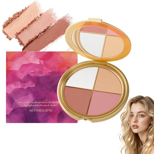 4-in-1-Highlighting-Augen- und Wangenpalette, Multifunktionales Kontur-Set für das Gesicht, Neutraler Lidschatten und Rougepuder für Frauen, Reise-Make-up-Palette, Für Gesicht und Augen