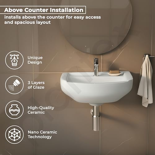 Image of Plantex Ceramic Wall Hung Wash Basin /Washbasin for Bathroom with 10 Years Glaze Warranty by Plantex /Wall Mounted Samll Basin /Bathroom Sink (White - 17 x9 x5 Inch)