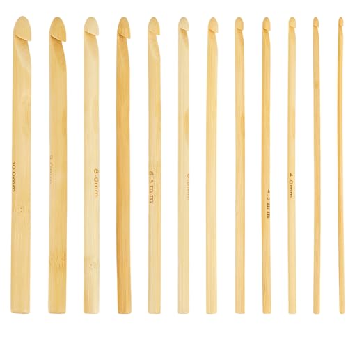 Image of CALFOVERA 12PCS 5.9 Inch Single Point Bamboo Crochet Hooks Kit 12 Size Wooden Knitting Needles Bamboo Knitting Needles Set for Handmade DIY Making Sweater Yarn Projects(3 to 10mm)