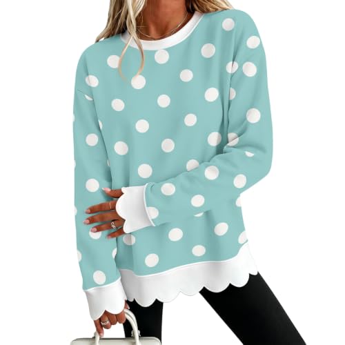 Jielayou Polka Dot Sweatshirt for Women Cotton Scalloped Hem Comfy Pullover | Women Clothes Trendy 2026, Casual, Going Out, Outdoor, Everyday Wear, Comfort Colors, Travel,Date, Vacation, Work, Beach - image 1