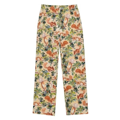 Squirrel on Tree Boys Long Pants Soft Trousers Elastic Waist Kids Lounge Bottoms with Pockets S-XL