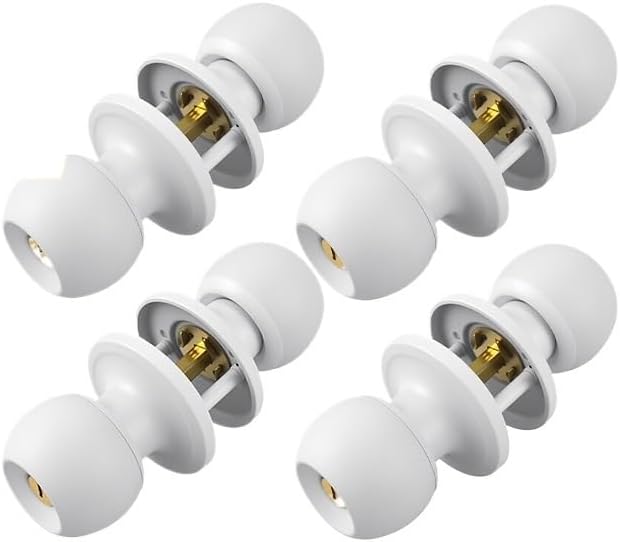 Door knob 4pcs Exterior Door Knob with Key Lock and Deadbolt Three-bar Door Lock Integrated Locks White(45-65mm)