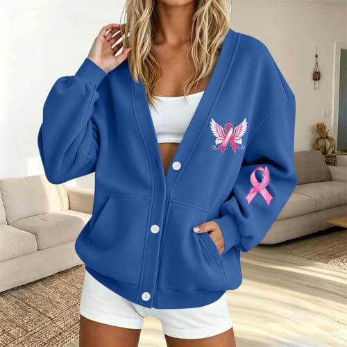 Breast Cancer Awareness Sweatshirt Women Oversized Button Down Jacket - image 2