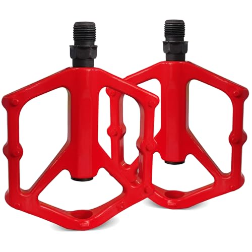RainFlowwer 14mm Non-Slip Lightweight Aluminum Alloy Bicycle Pedals,Road/MTB Flat Pedals,Mountain Bike Pedals,Fits 9/16\" Road Mountain BMX MTB Bike Pedal(red)