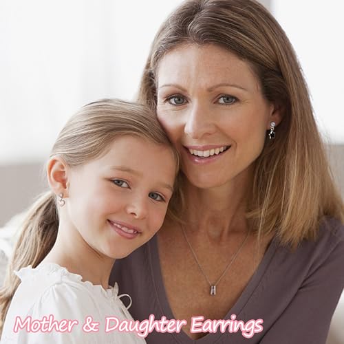 YADOCA 4 Pairs Screw Back Earrings For Girls Women Hypoallergenic 316L Stainless Steel Cute Pink CZ Heart Screwback Dangle Earrings Multicolored Cubic Zirconia Flower Butterfly Rainbow Earrings Dangling Set4