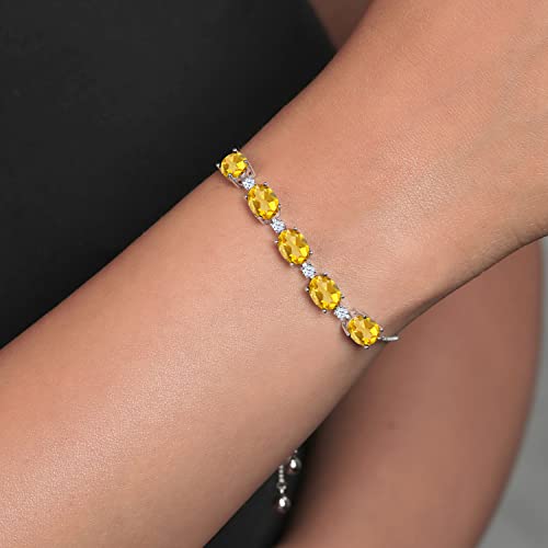 Gem Stone King 925 Sterling Silver Yellow Citrine Tennis Bracelet For Women (6.70 Cttw, Oval 8X6Mm, Gemstone Birthstone, Fully Adjustable Up To 9 Inch) #TOP18