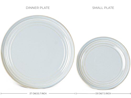 Image of Bodhi House Handcrafted Chip Resistance Porcelain Dinner Set, 18 Pieces Dish Set Serving for 6, Microwave and Dishwasher Safe, Bone-ash Free, Crockery Set for Dining and Gifting, Arctic Blue