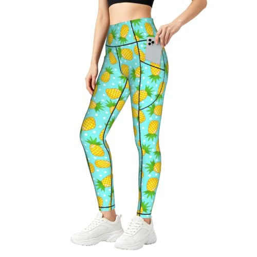 Pantalones de yoga de piña casuales, opacos y con bolsillos para running