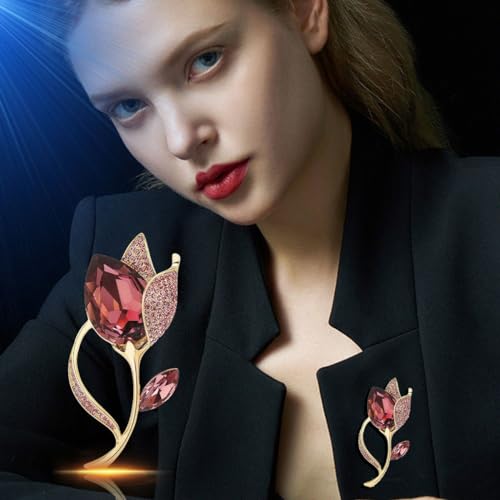 Image of Rhinestone Flower Brooch Austrian Crystal Flower Pin 18k Gold Plated Floral Brooch Lapel Pin Jewelry Mother's Day Birthday Gifts for Mom Wife