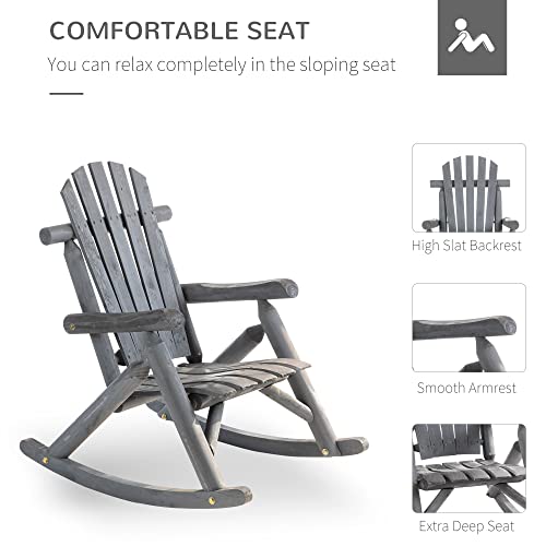 Outsunny Outdoor Wooden Rocking Chair, Rustic Adirondack Rocker With Slatted Seat, High Backrest, Armrests For Patio, Garden, And Porch, Small, Gray #TOP5