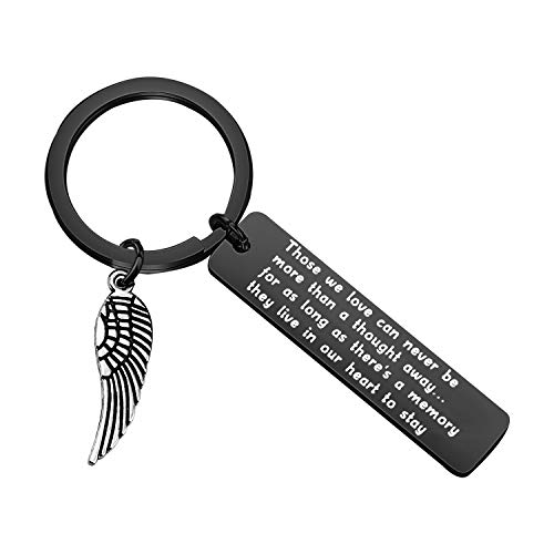 WUSUANED Memorial Keychain Those We Love Can Never Be More Than A Thought Away Angel Wing Remembrance Keychain Grieving Gift in Memory of Loved One (never be more than a though away keychain black)