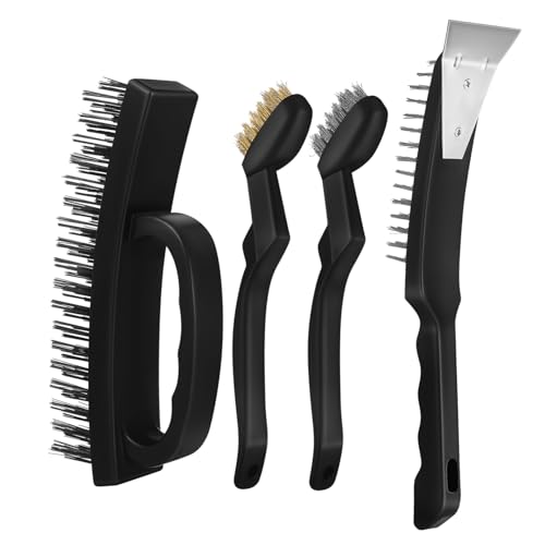 KICHOUSE 4 Pack Industrial Wire Brush Set Multi-purpose Cleaning Brush for Rust Removal Scrubbing Polishing Heavy Duty