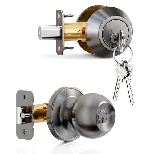 Veise Keyed Alike Exterior Door Knob and Single Cylinder Deadbolt Combo Set, Easy Installation Keyed Same Entry Door Lock for and Entrance Front Door, Heavy Duty, Brushed Nickel