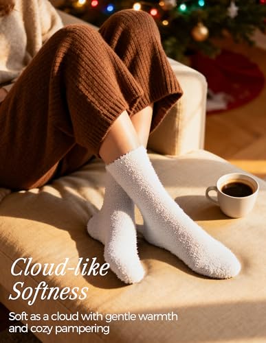 Image of TEHOOK Warm & Cozy Gifts for Women, Fluffy Fuzzy Plush Sleeping Slipper Socks - Soft Warm Fabric