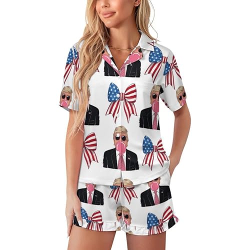 PIVUWXOB Short Sleeve Pajama Set For Women Trump Loungewear Pjs Party M