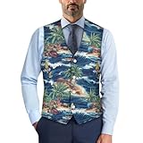 Nxidvxne Suit Vest for Men Vintage Flower Waistcoat Vest 3D Print Tropical Hawaiian Pattern Sleeveless Blazers Simple Fashion Suitable Matching for Jeans Casual Pants Blue