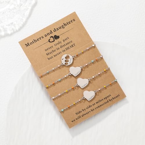 Image of DS Mother Daughter Bracelets Set,18K Gold Plated Stainless Steel Heart Jewelry for Women Girls,Mothers Day Gifts for Mom /Daughter,Adjustable Matching Bracelets for Mommy and Me gift box packaging