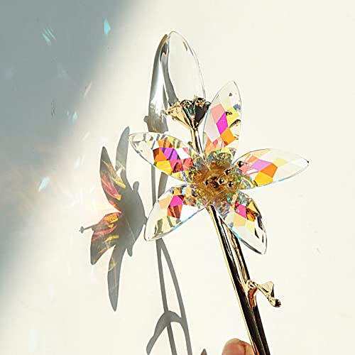 Longwin Crystal Artifical Tiger Lily Flowers With Crystal Vase - Ab Coated Crystal Collectible Figurines Decorative Blooming Lily Flower For Home,Wedding - Gift Idea For Mothers Day, Valentine's Day #TOP3