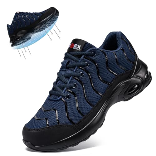 Image of LARNMERN Cushioned Steel Toe Shoes for Men Safety Toe Tennis Sneakers | Breathable ASTM Wide Toe Lightweight Puncture Proof Fashional Style Comfort Slip Resistant