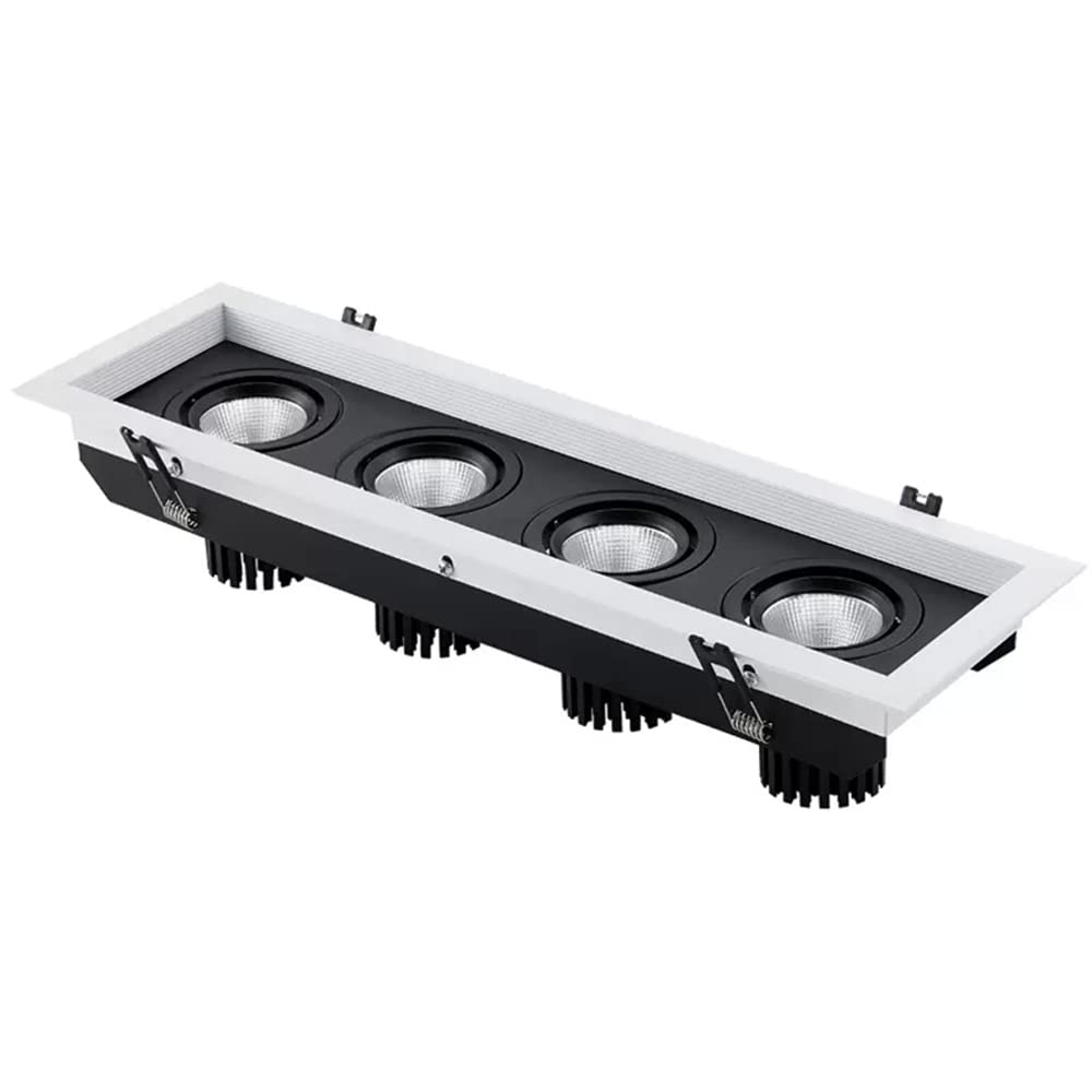 GTHTUHFD 4 Heads Retrofit Gimbal Recessed Ceilling Lights 20W/28W/40W Rotatable Eyeball Downlight Luminaire Eyeball Canless Wafer Light, Rectangle Black And White Anti-Glare,5w*4-3000k