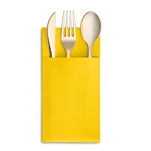 50-Pack Disposable Linen-Feel Dinner Napkins with Built-in Flatware Pocket, YELLOW Prefolded Cloth Like Paper Napkins For Dinner, Wedding Or Party [Silverware NOT Included] - Thumbnail 7