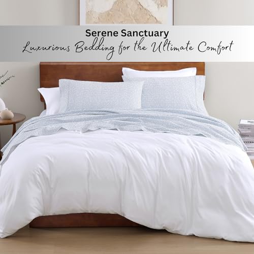 Image of LANE LINEN 100% Organic Cotton Full Sheets Set Soft & Comfy Percale Long Staple Soft Bedding Breathable Fully Elasticized Mercerized Printed Cotton Full Size Set - Polka Dot