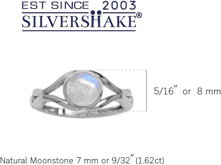 Silvershake 7MM Round Shape Cabochon Gemstone White Gold Plated or Yellow Gold Plated 925 Sterling Silver Casual Solitaire Ring Jewelry for Women