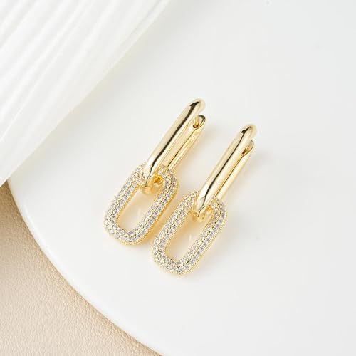 Austrian Crystals Paperclip Drop Earrings for Women 14K Gold Plated Double Huggie Dangle Earrings Hypoallergenic Sparkly Jewelry4