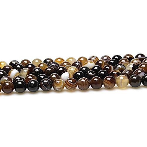 MJDCB Natural Round Stone Beads 10mm Coffee Striped Agate Loose Gemstone Beads for Jewelry Making Bracelet Necklace 35pcs - Image 3