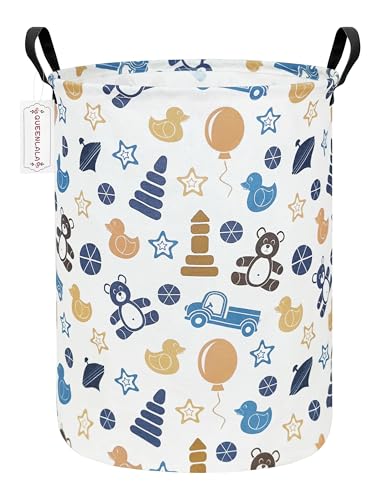 QUEENLALA Large Foldable Round Storage Basket Laundry Hamper, Colorful Bear