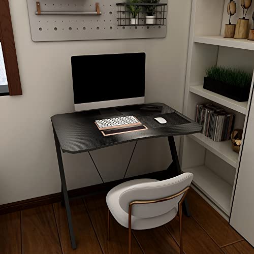 Deilaly Gaming Desk 35 Inch Small Computer Table Gamer Desk Escritorios Mesa Office Home Study Desk Work Station Pc Table Carbon Steel Leg With Power Strip Storage Rack Apartment Corner Desk Black #TOP7