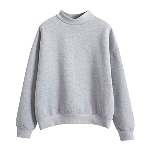 Generisch Sudadera para mujer, informal, lisa, de manga larga, cuello redondo, gris, L
