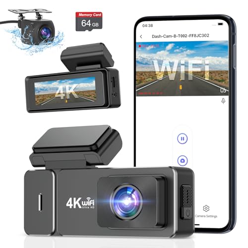 CHORTAU Dashcam Voiture 4K+1080P Avec WiFi