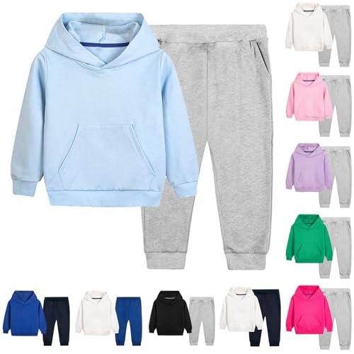 Girls Boys 2 Piece Cotton Tracksuit Sets Basic Solid Long Sleeve Hooded Sweatshirt + Sweatpants Fall Oufits for 2-12 Years2