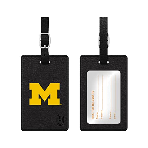 OTM Essentials University of Michigan Faux Leather Luggage Tag, Durable Travel Accessories with Adjustable Strap and ID Card, Classic