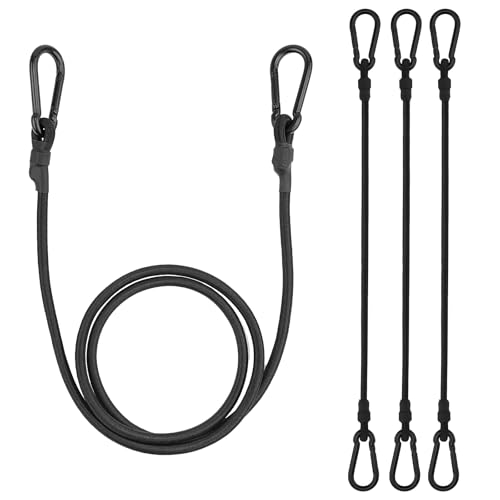 Tendeurs Elastique,Sandow Elastique 150CM Pack de 4 Tendeurs Robustes de 8 mm de Diamètre avec Mousqueton,Tendeur Crochet Noir.