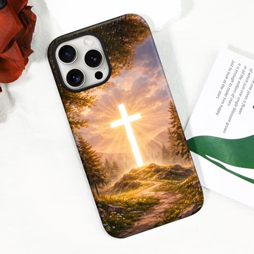 Magnetic for iPhone 15 Pro Max Case Grassland Cross on Beige Gold Phone Case, Catholic Shockproof Slim Soft TPU and Hard PC Protective Cases Compatible with MagSafe Gift for Religious Men Women by flewfun - Used condition - Image 8