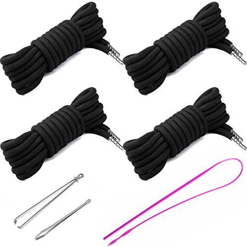 4 Pcs 53'' Drawstring Cords Replacement Drawstrings in 10 Colors facor,with 3 Style Easy Threader for Sweatpants Shorts Pants Hoodies(Black)